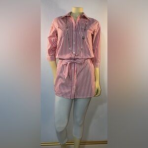Abercrombie & Fitch Pink and White Striped Midi Shirt Dress